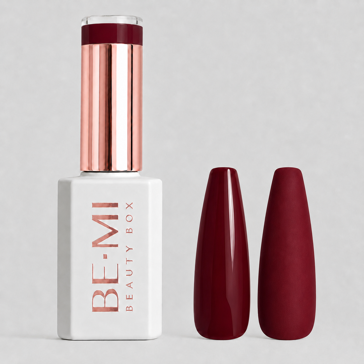 BEMI Beauty Box Creami Scarlet R4 15ml gel polish bottle and colour swatches