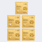 Six gold-colored Fizzipedi+ Manicure & Pedicure Kit single-use packet sachets arranged in a grid on a light gray background.