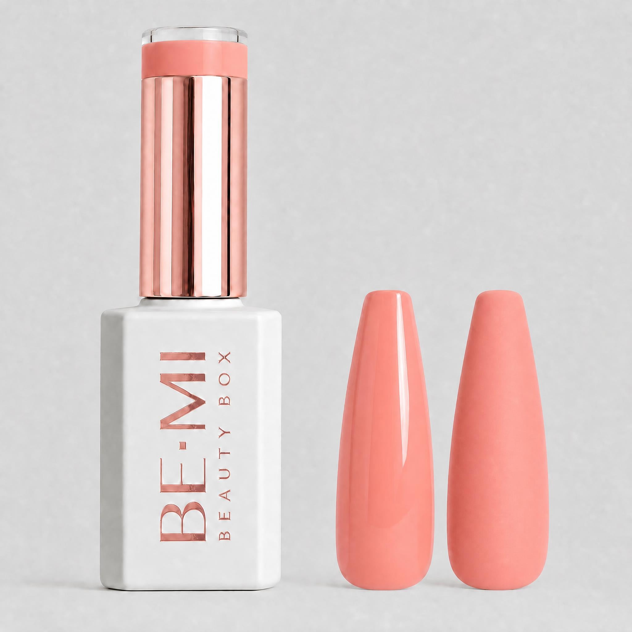 BEMI Creami - SS05 - Bake Me Blush - 15ml gel polish bottle and colour swatches