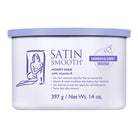 Jar of Satin Smooth honey wax with vitamin E on a white background