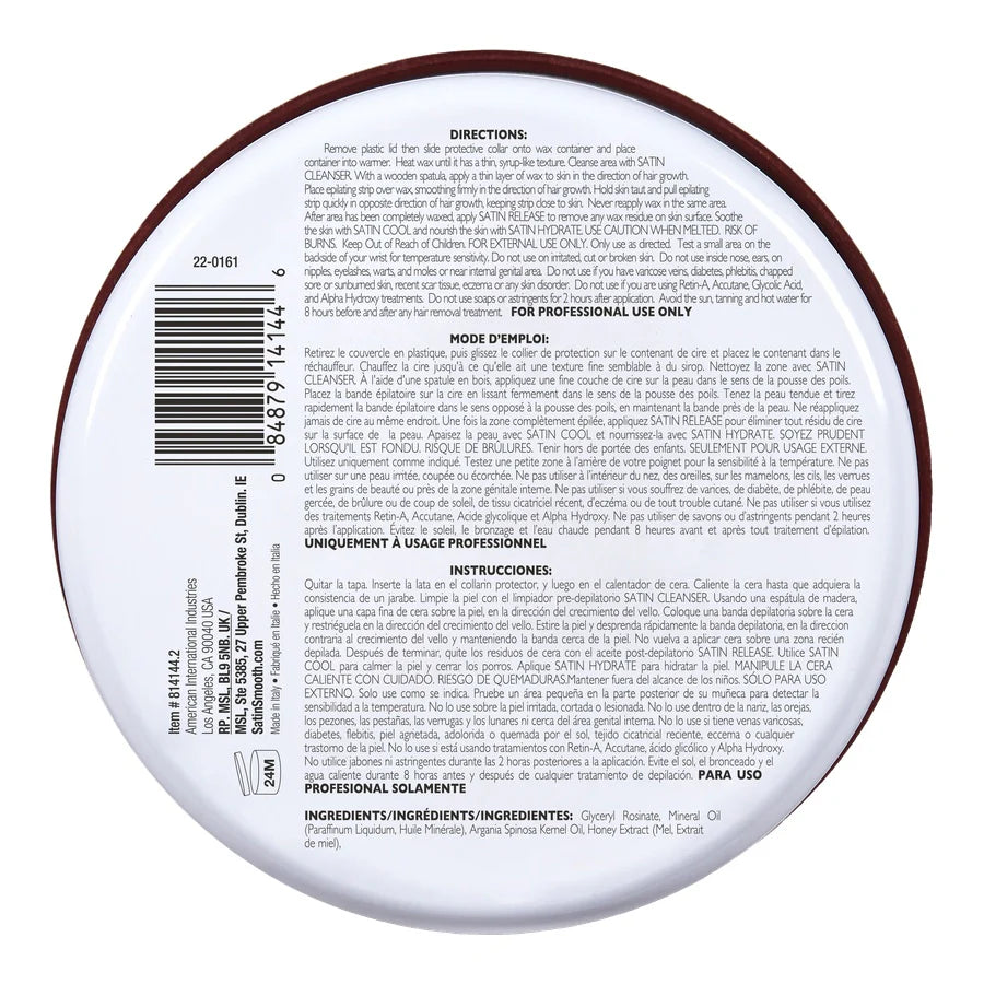 Back label of a cosmetic product with text and bar code on a white background
