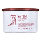 Satin Smooth honey wax with argan oil container on a white background