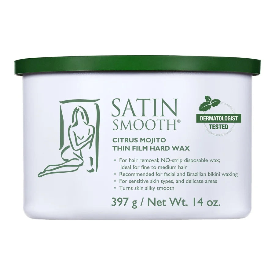 Satin Smooth Citrus Mojito thin film hard wax container on a white background