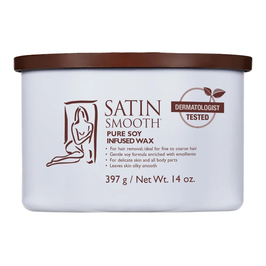 Satin Smooth Pure Soy Infused Wax container on a white background