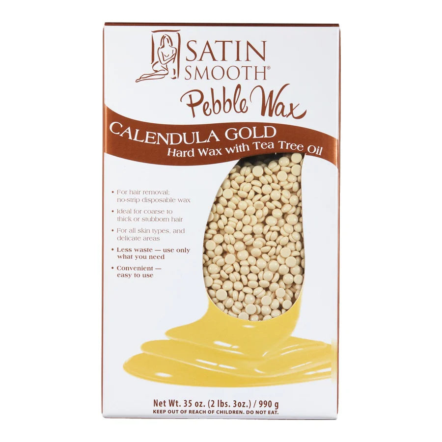 Box of Satin Smooth Pebble Wax Calendula Gold on a white background