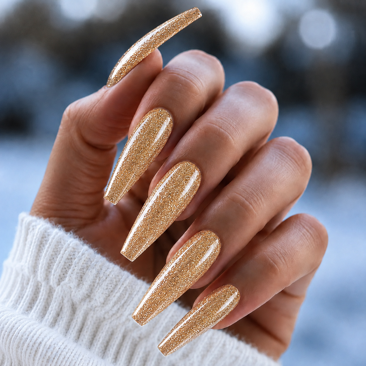 BEMI Metal Leaf Gel - Silk - 5ml shown on long coffin nails