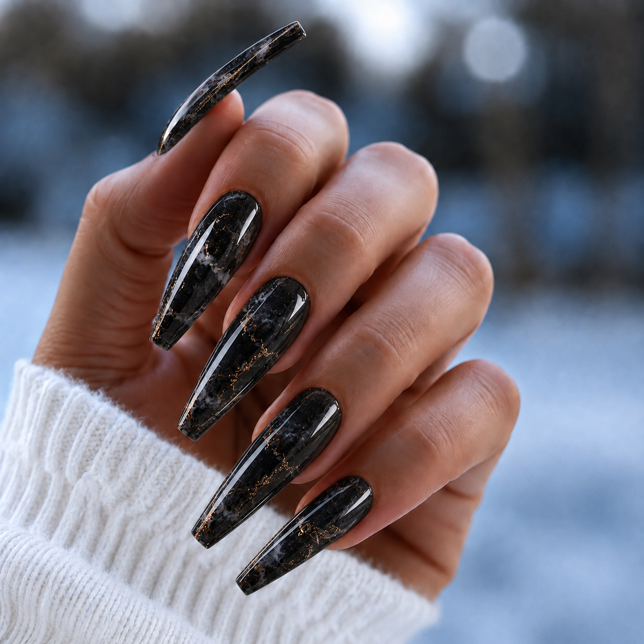 BEMI Quartz Gel - Smoke - 15ml shown on long coffin nails