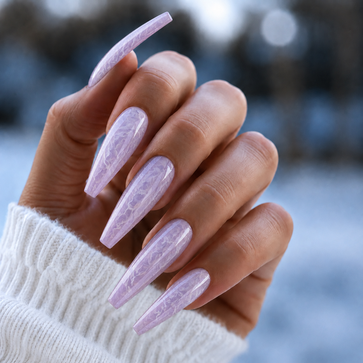 BEMI Quartz Gel - Taro - 15ml shown on long coffin nails