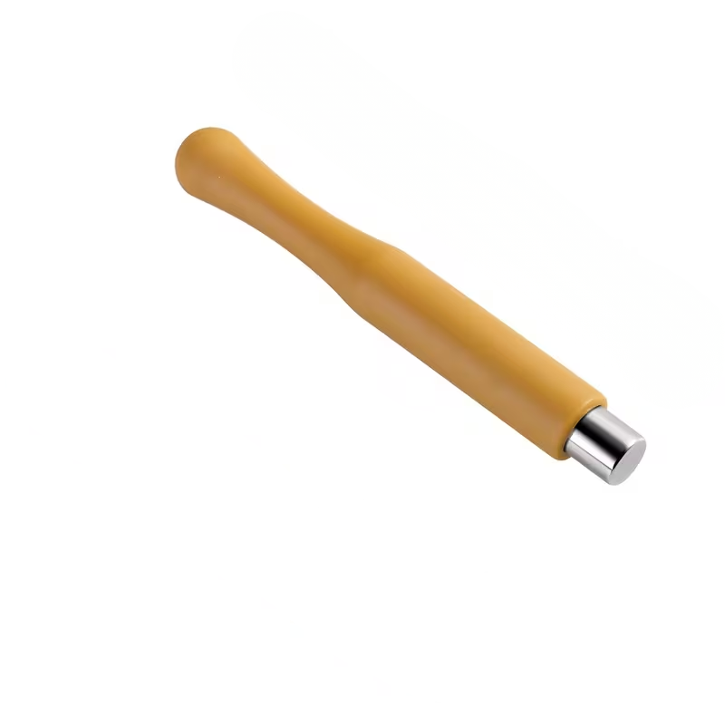 Yellow tool handle with metallic end on a white background