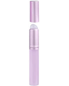 Purple lip balm with cap on a white background