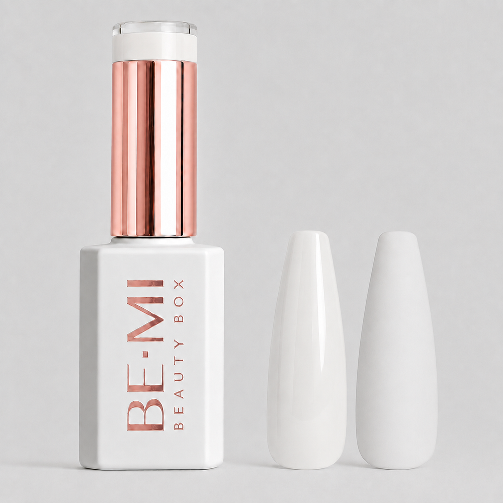 BEMI Creami - Ultra White W01 - 15ml gel polish bottle and colour swatches