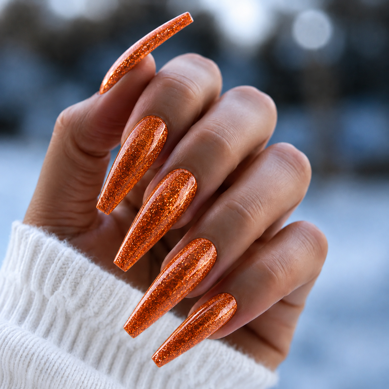 BEMI Metal Leaf Gel - Zest - 5ml shown on long coffin nails