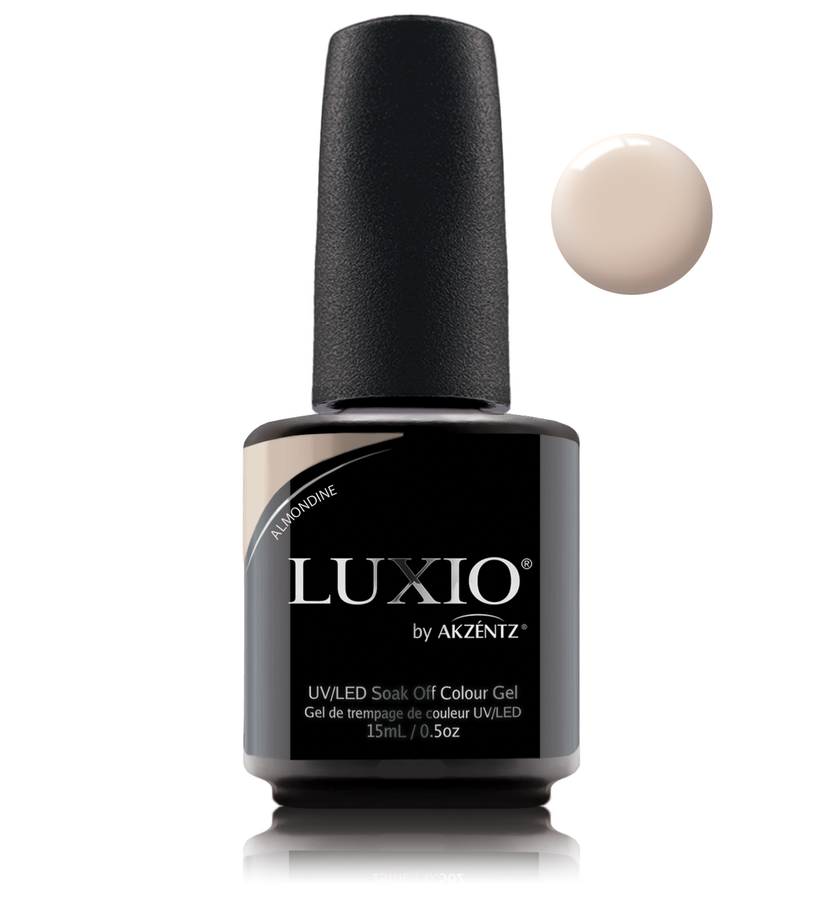 Akzentz Luxio Almondine 15 mL color gel bottle with swatch