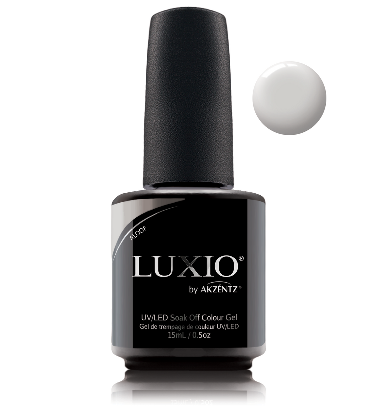 Akzentz Luxio Aloof 15 mL color gel bottle with swatch