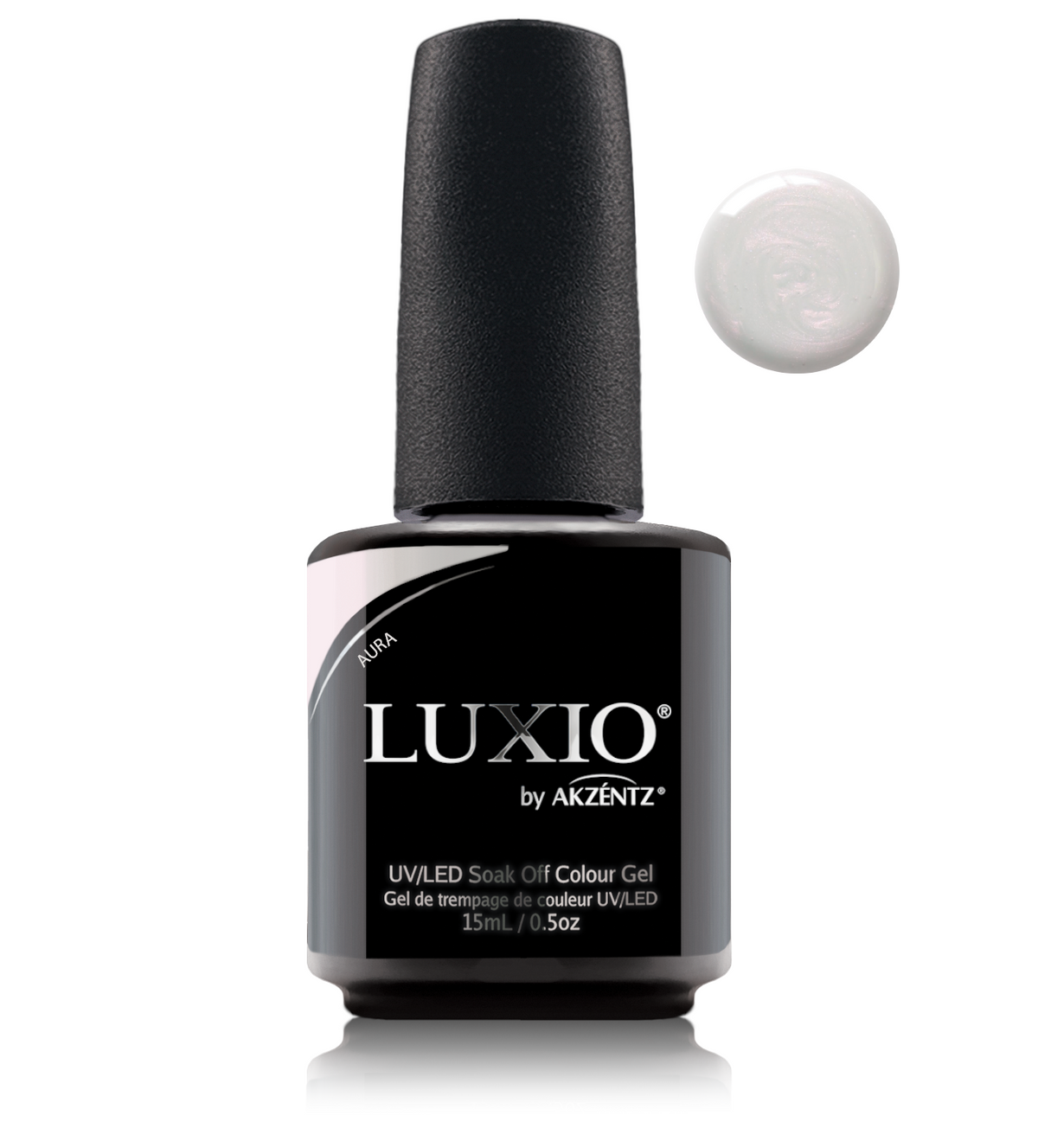 Akzentz Luxio Aura 15 mL gel bottle with color swatch