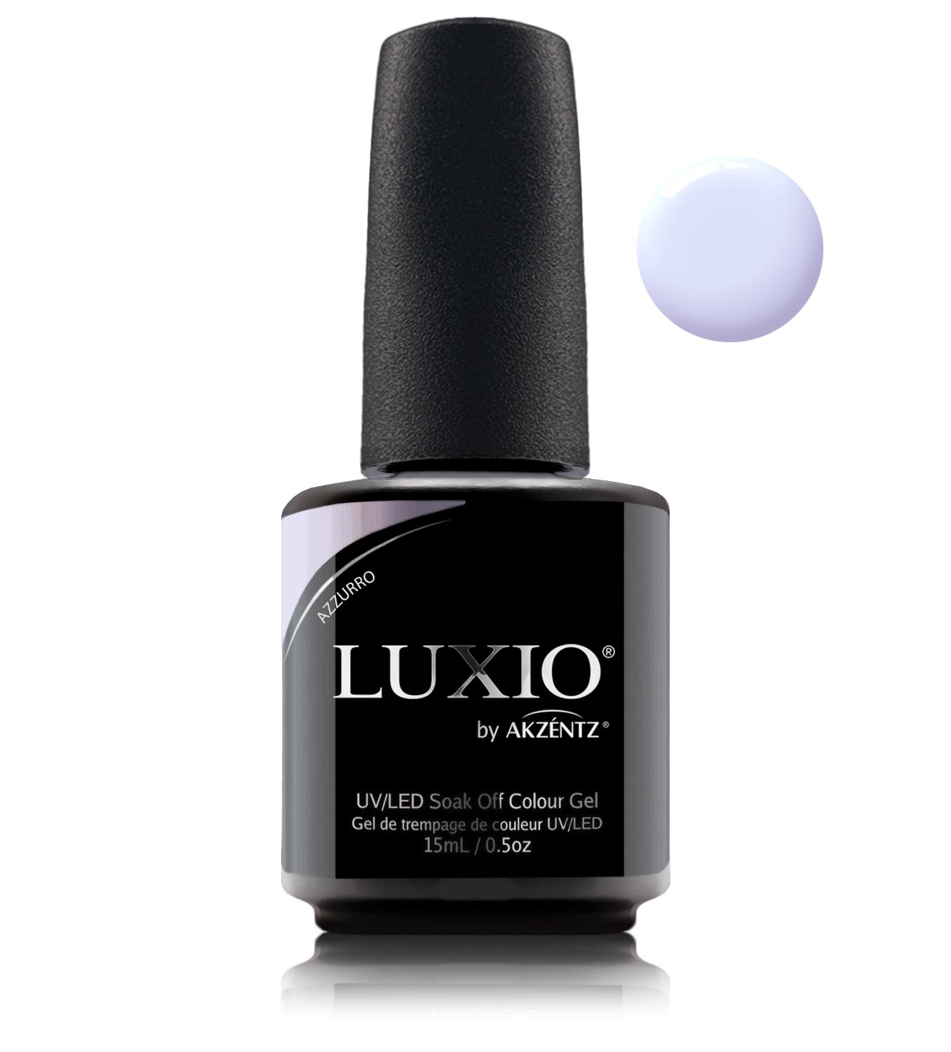 Akzentz Luxio Azzuro 15 mL color gel bottle with swatch