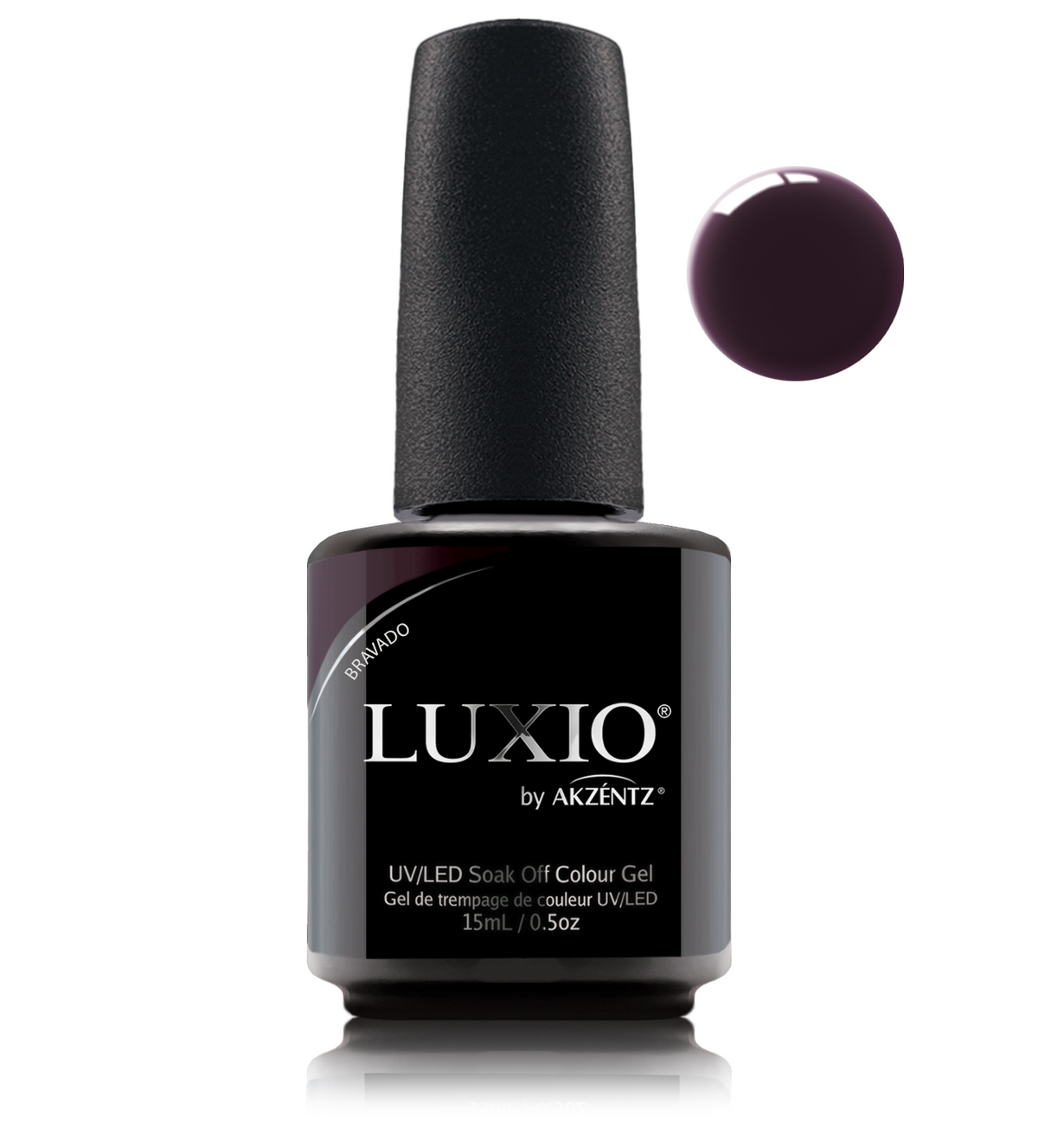 Akzentz Luxio Bravado 15 mL color gel bottle with swatch
