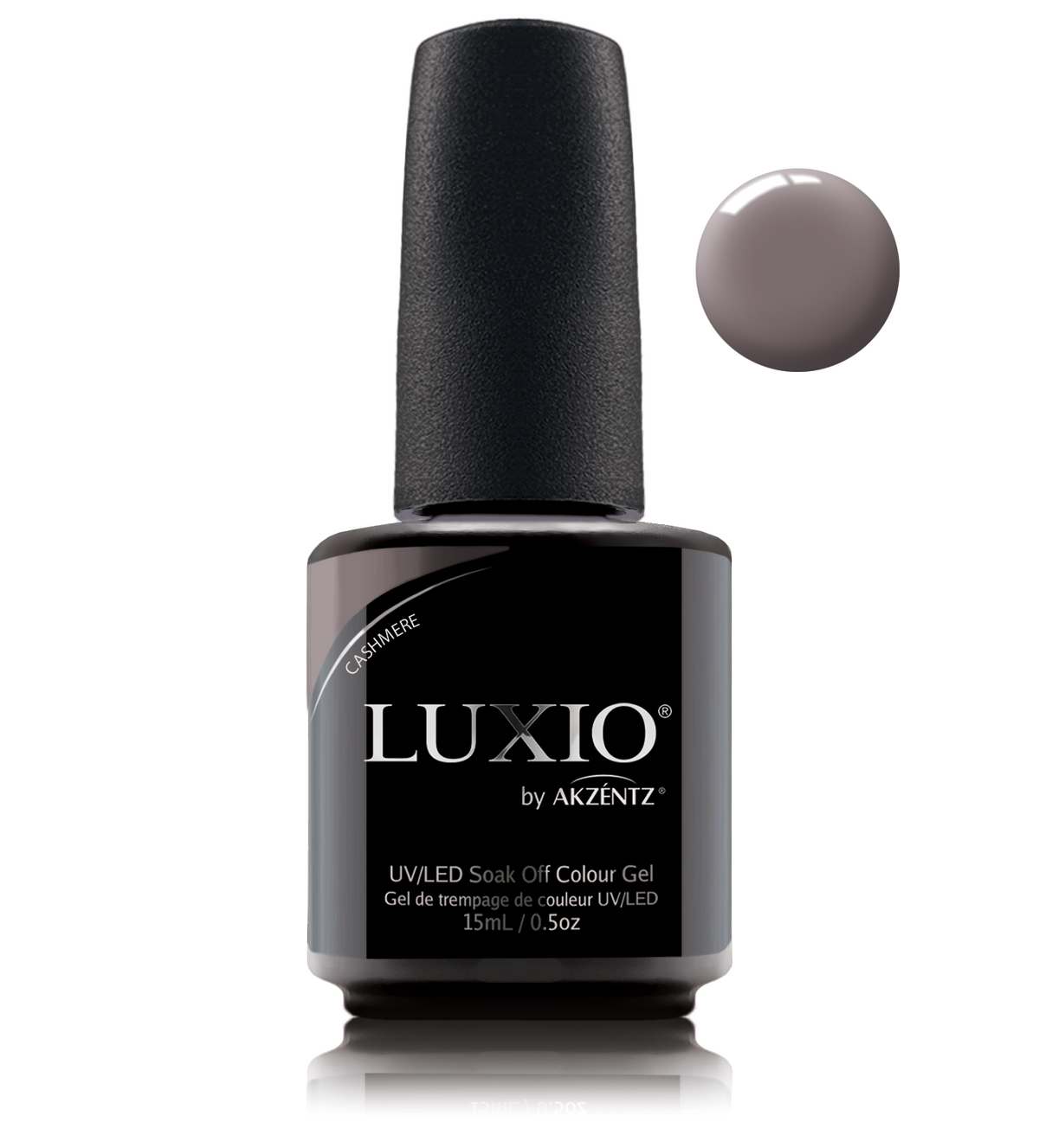 Akzentz Luxio Cashmere 15 mL color gel bottle with swatch