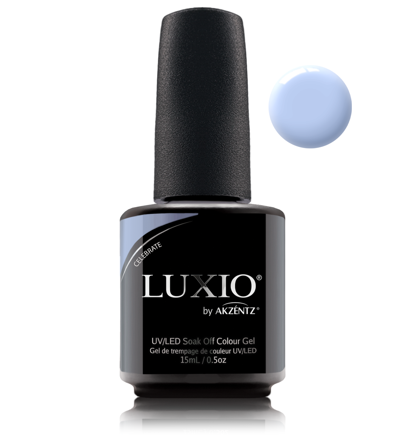 Akzentz Luxio Celebrate 15 mL color gel bottle with swatch