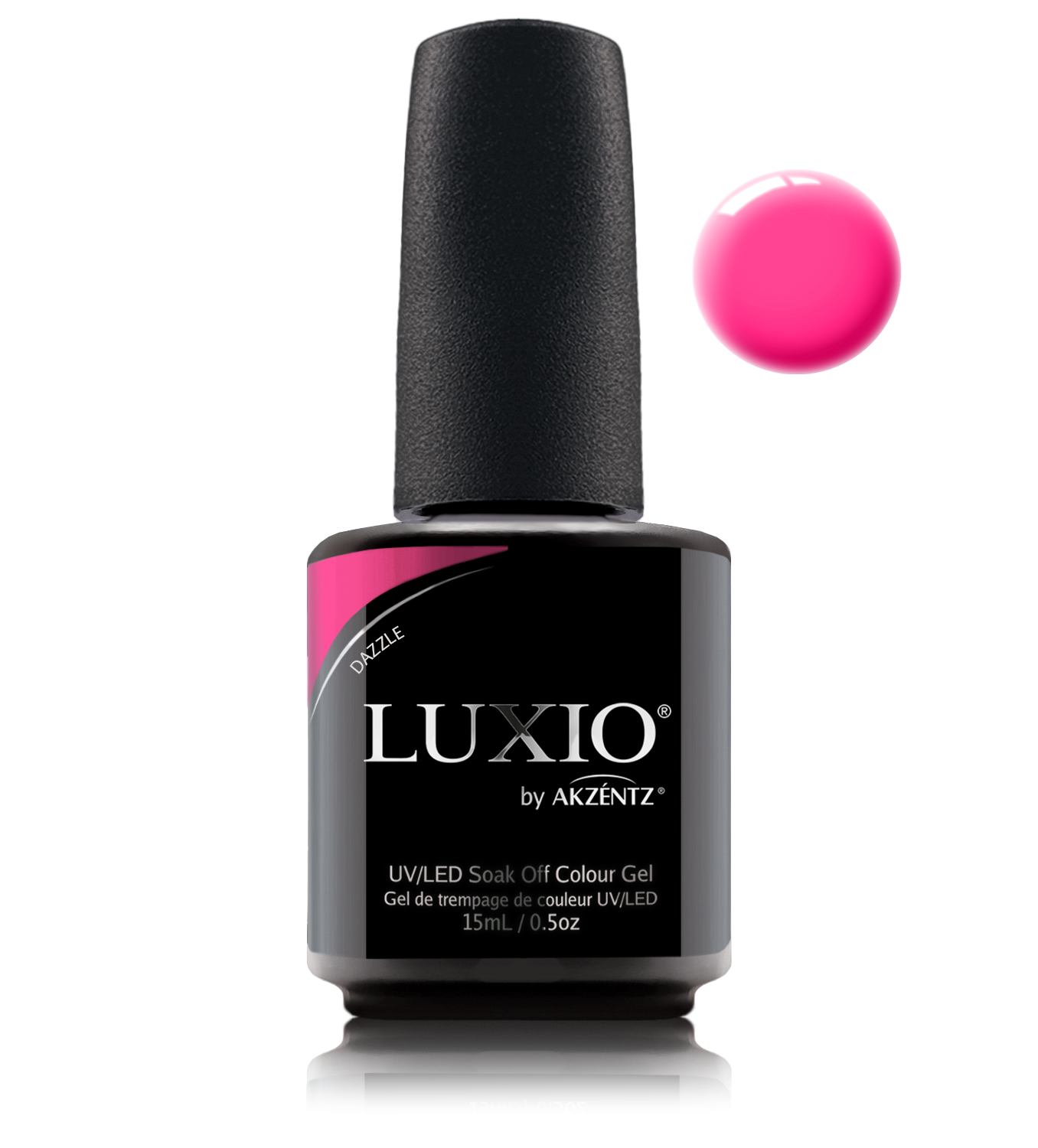 Akzentz Luxio Dazzle 15 mL color gel bottle with swatch