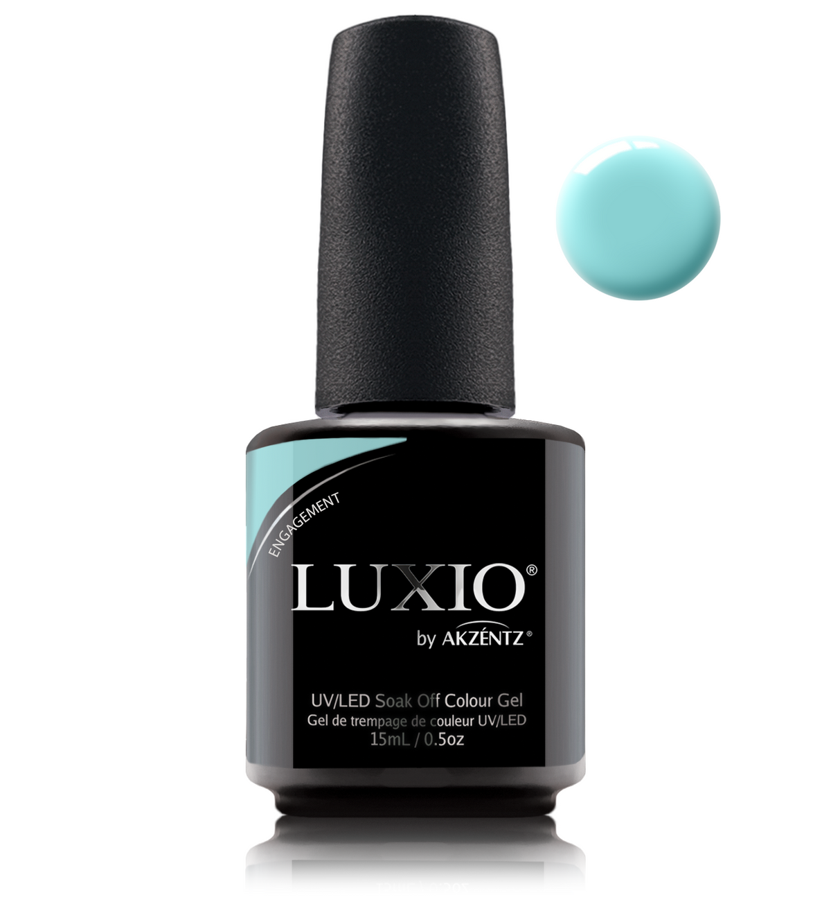 Akzentz Luxio Engagement 15 mL color gel bottle with matching small round color swatch