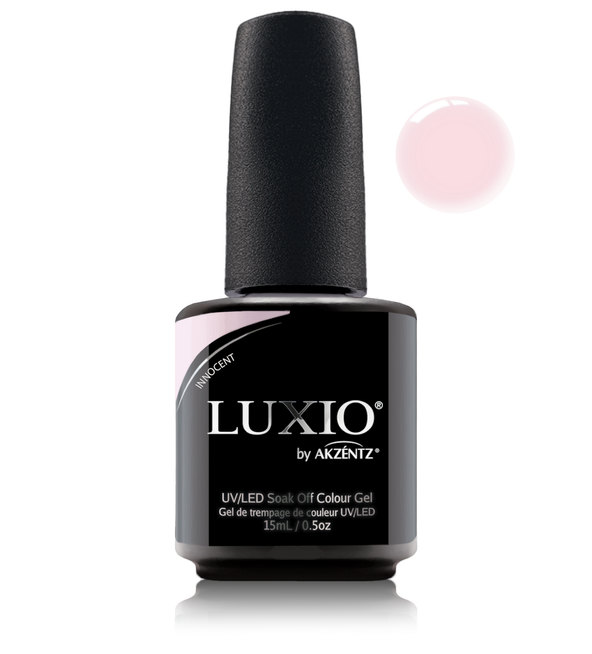 Akzentz Luxio Innocent 15 mL color gel bottle with swatch