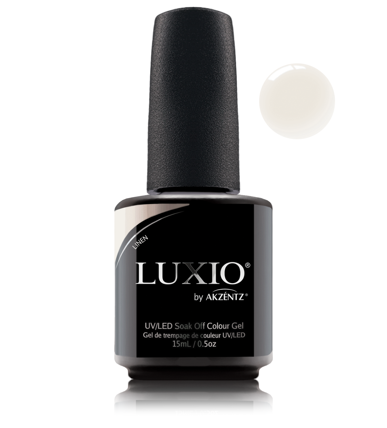 Akzentz Luxio Linen 15 mL color gel bottle with matching small round color swatch