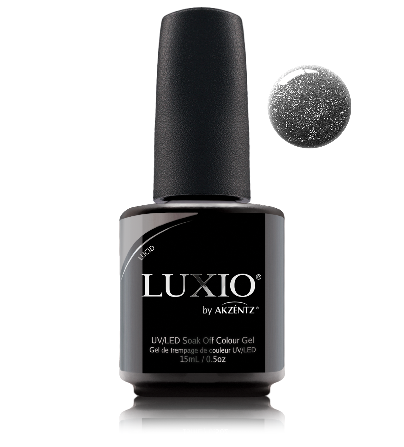 Akzentz Luxio Lucid 15 mL color gel bottle with swatch