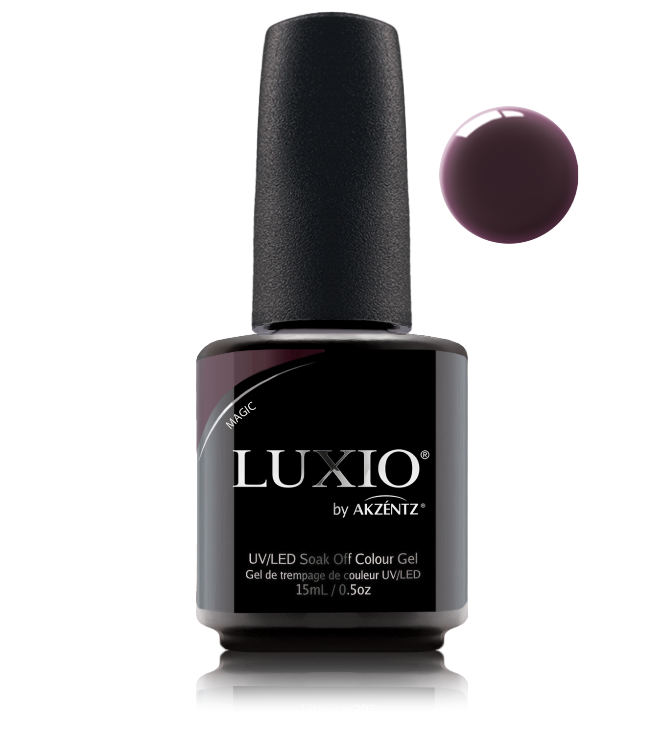 Akzentz Luxio Magic 15 mL color gel bottle with swatch