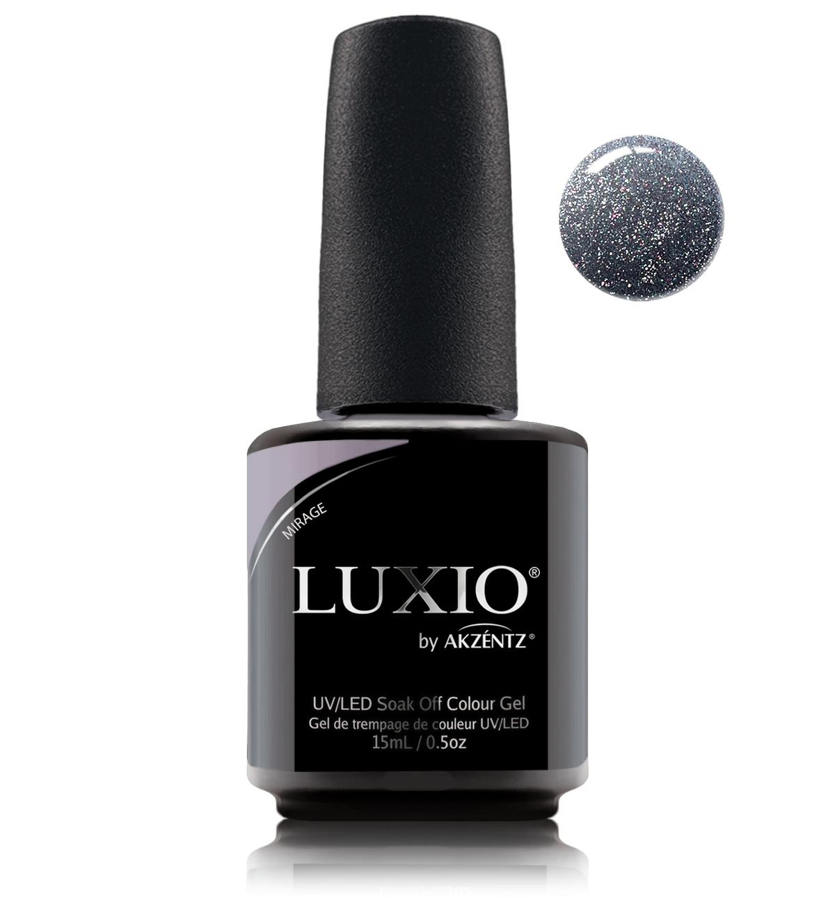 Akzentz Luxio Mirage 15 mL color gel bottle with swatch