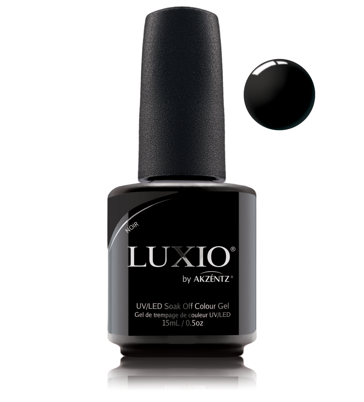 Akzentz Luxio Noir 15 mL color gel bottle with swatch