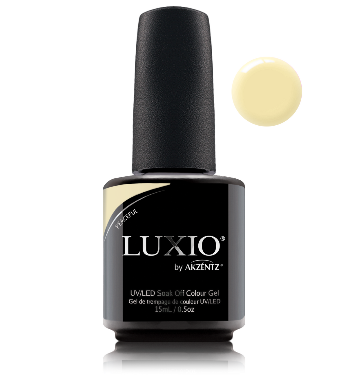 Akzentz Luxio Peaceful 15 mL color gel bottle with swatch