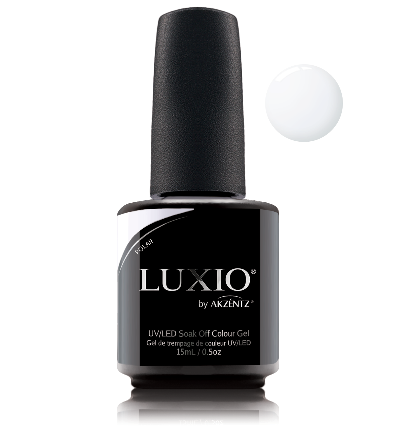 Akzentz Luxio Polar 15 mL color gel bottle with swatch