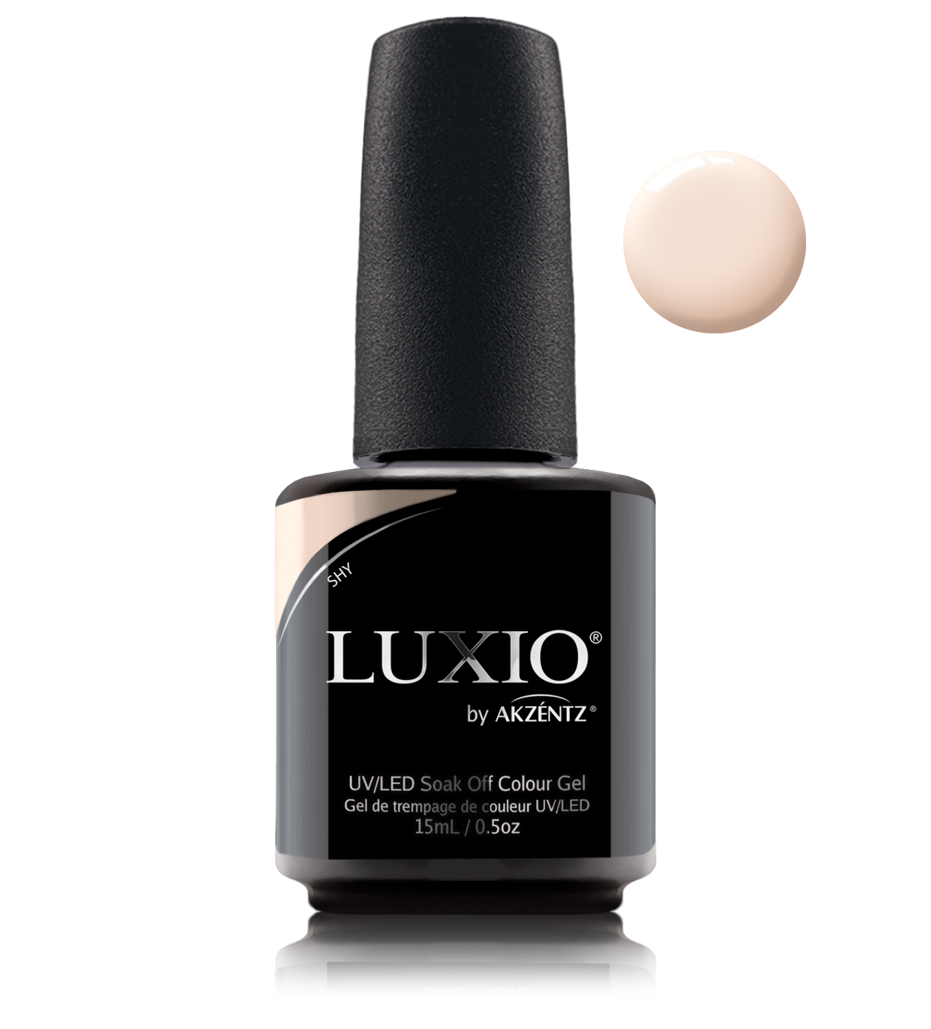 Akzentz Luxio Shy 15 mL color gel bottle with swatch