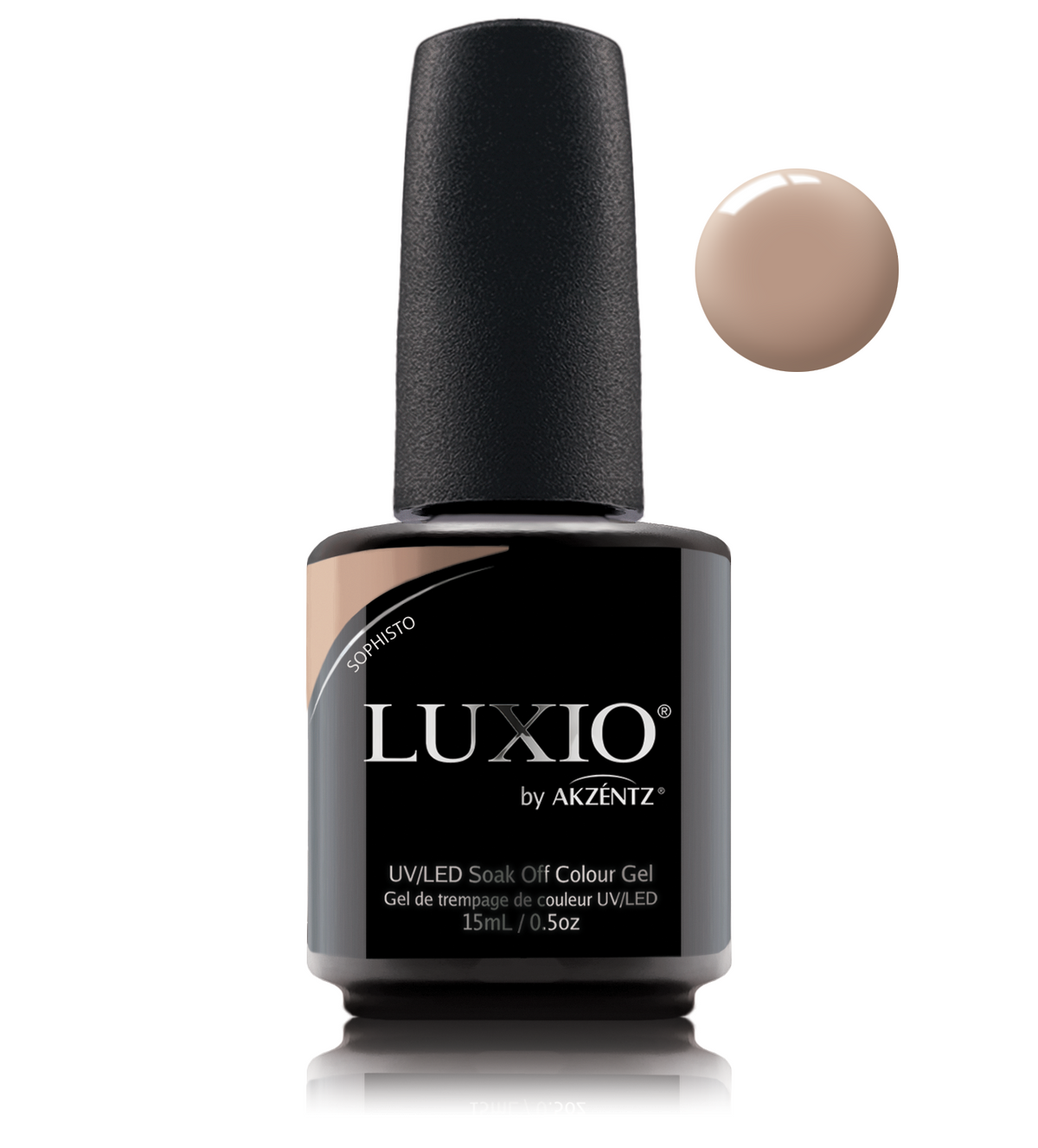 Akzentz Luxio Sophisto 15 mL color gel bottle with swatch