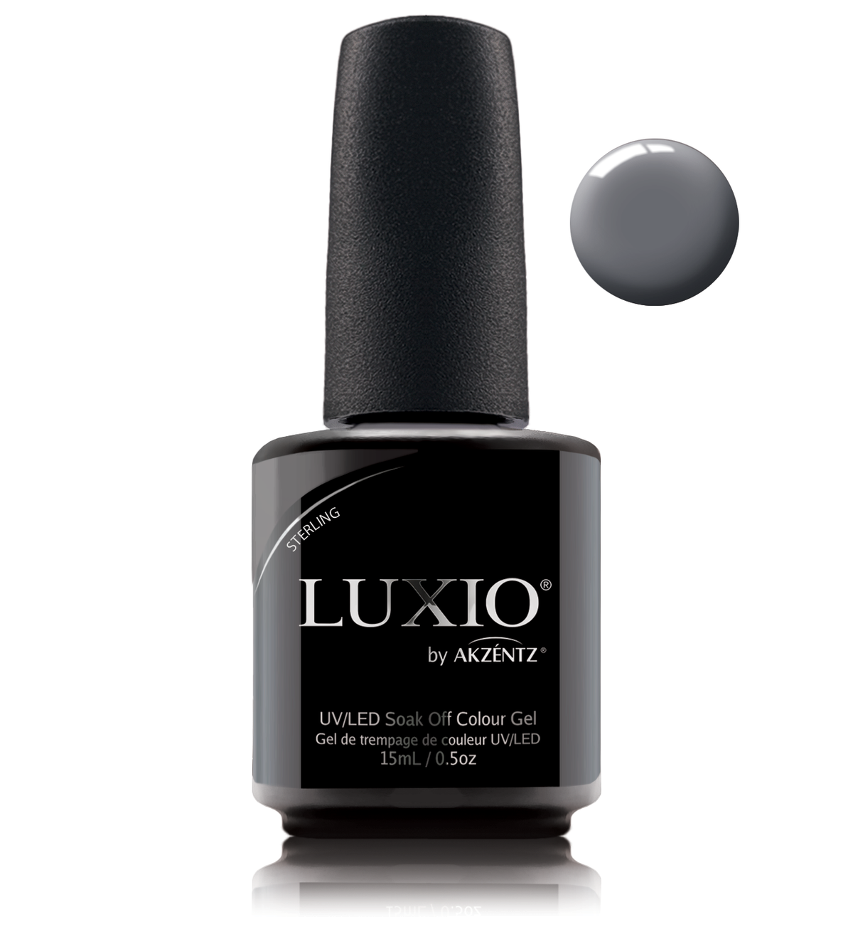 Akzentz Luxio Sterling 15 mL color gel bottle with swatch