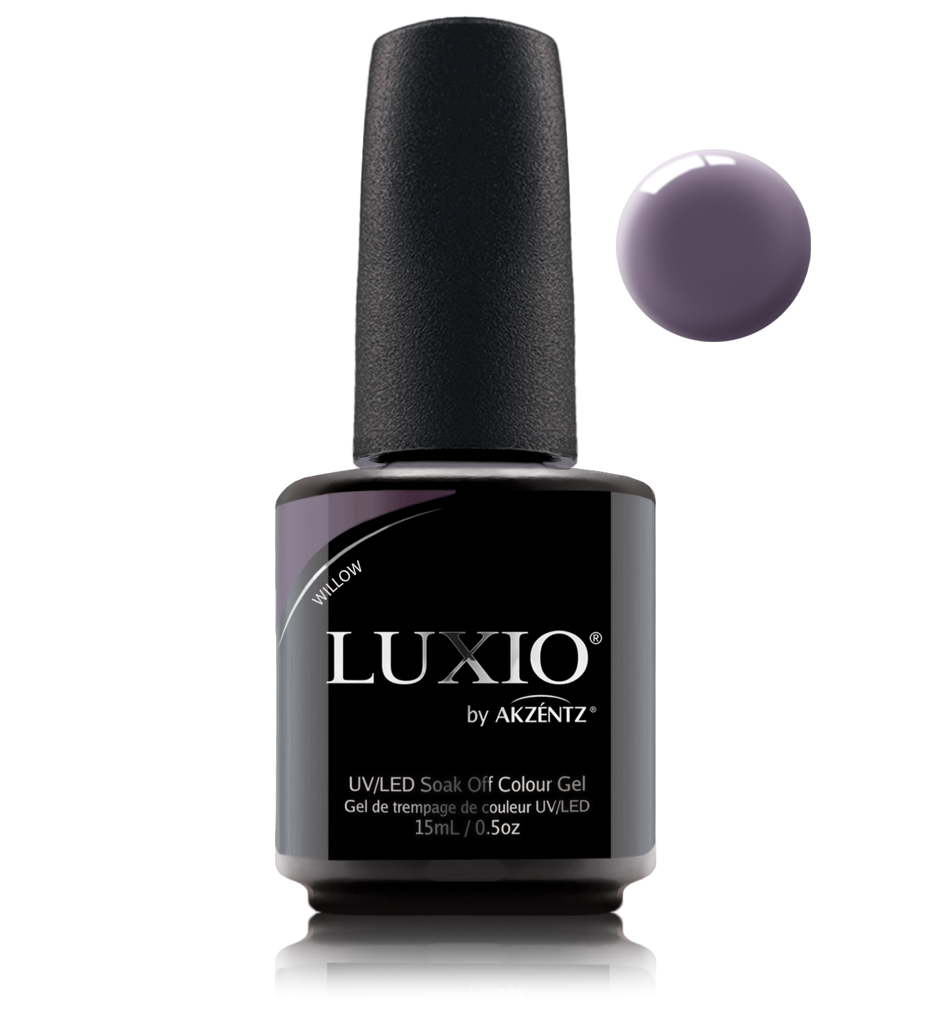 Akzentz Luxio Willow 15 mL color gel bottle with swatch