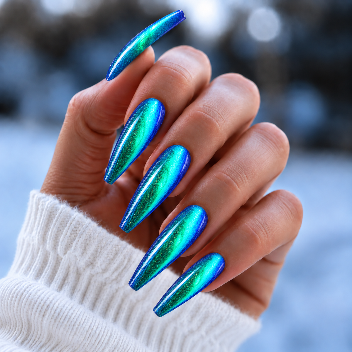 BEMI Chrome Lumen nails in a color photo.