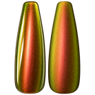 Glossy and matte Copper and gold with rose and green shifts nail swatches for BEMI Chrome Lustre.