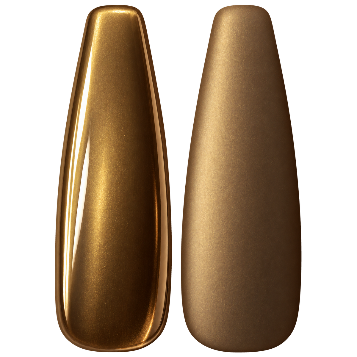 Glossy and matte Warm bronze gold nail swatches for BEMI Chrome Rose Gold.