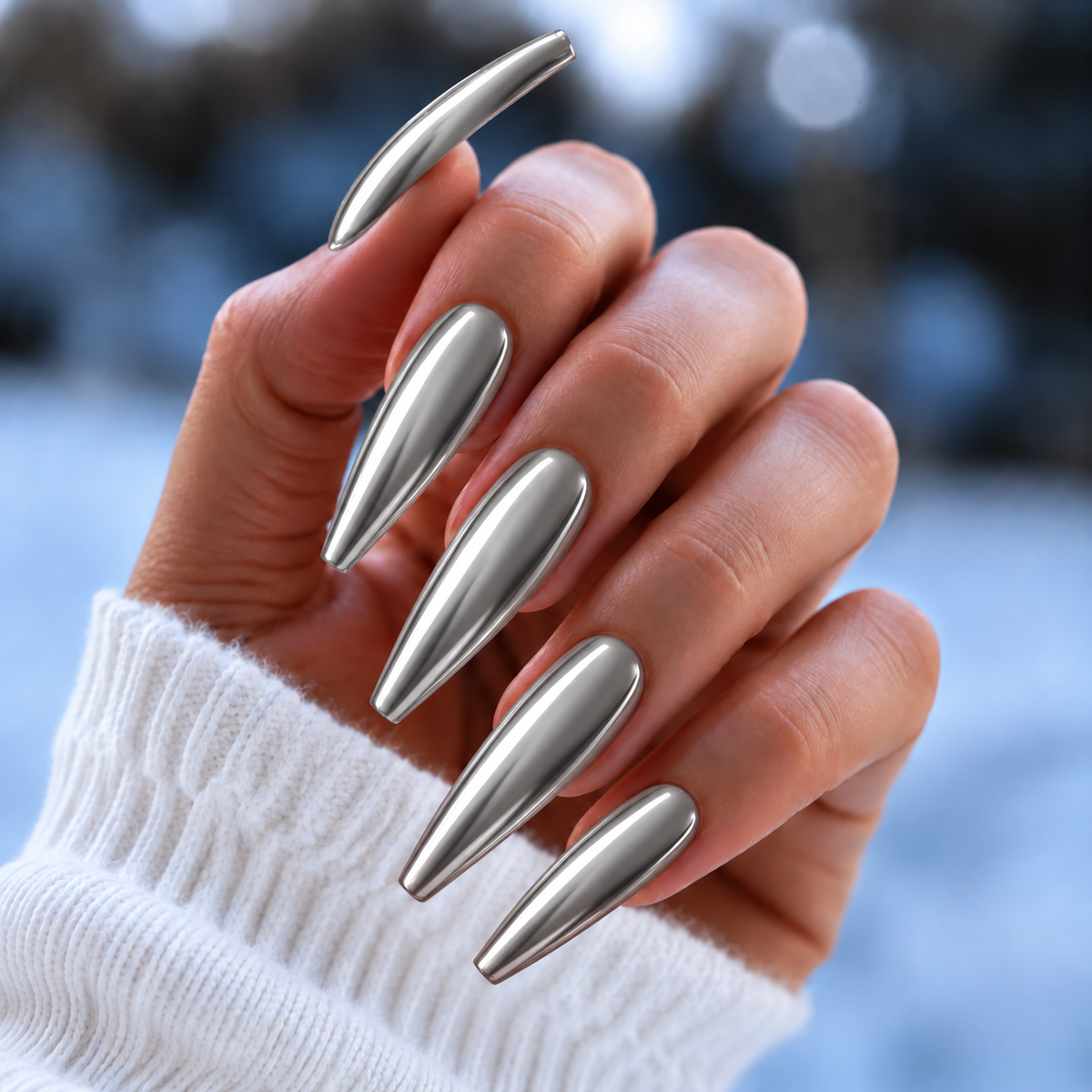 BEMI Chrome Silver Mirror nails in a color photo.