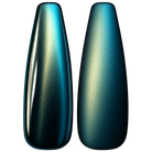 Glossy and matte Deep blue with a green-gold shift nail swatches for BEMI Chrome Supernova.