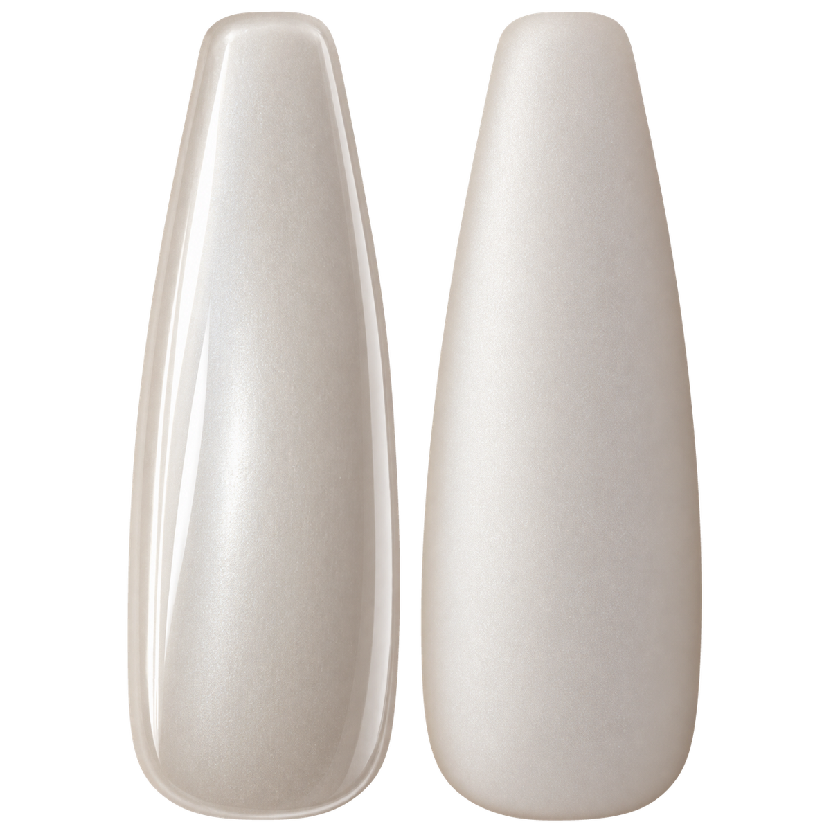 Glossy and matte Soft pearl white nail swatches for BEMI Chrome White Pearl.