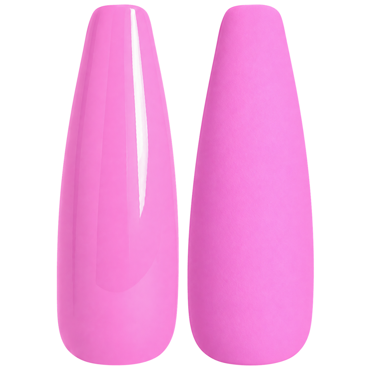 Glossy and matte vivid orchid pink nail swatches for BEMI Creami Daydream O02.