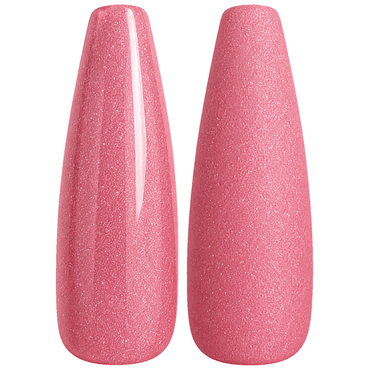 Glossy and matte sparkling hot pink nail swatches for BEMI Creami Glitterati O28.