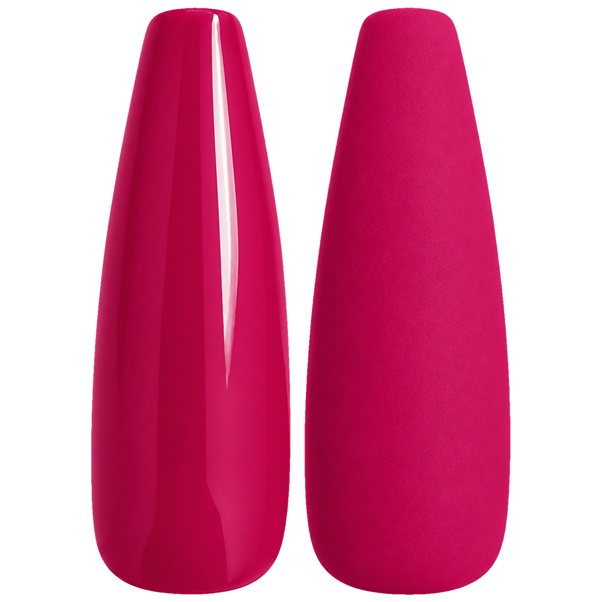 Glossy and matte intense fuchsia pink nail swatches for BEMI Creami Heartbreaker O30.