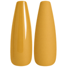 Glossy and matte warm golden orange nail swatches for BEMI Creami Marigold O22.