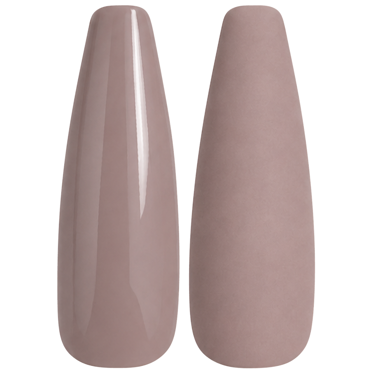 Glossy and matte soft rose taupe nail swatches for BEMI Creami Suede N05.
