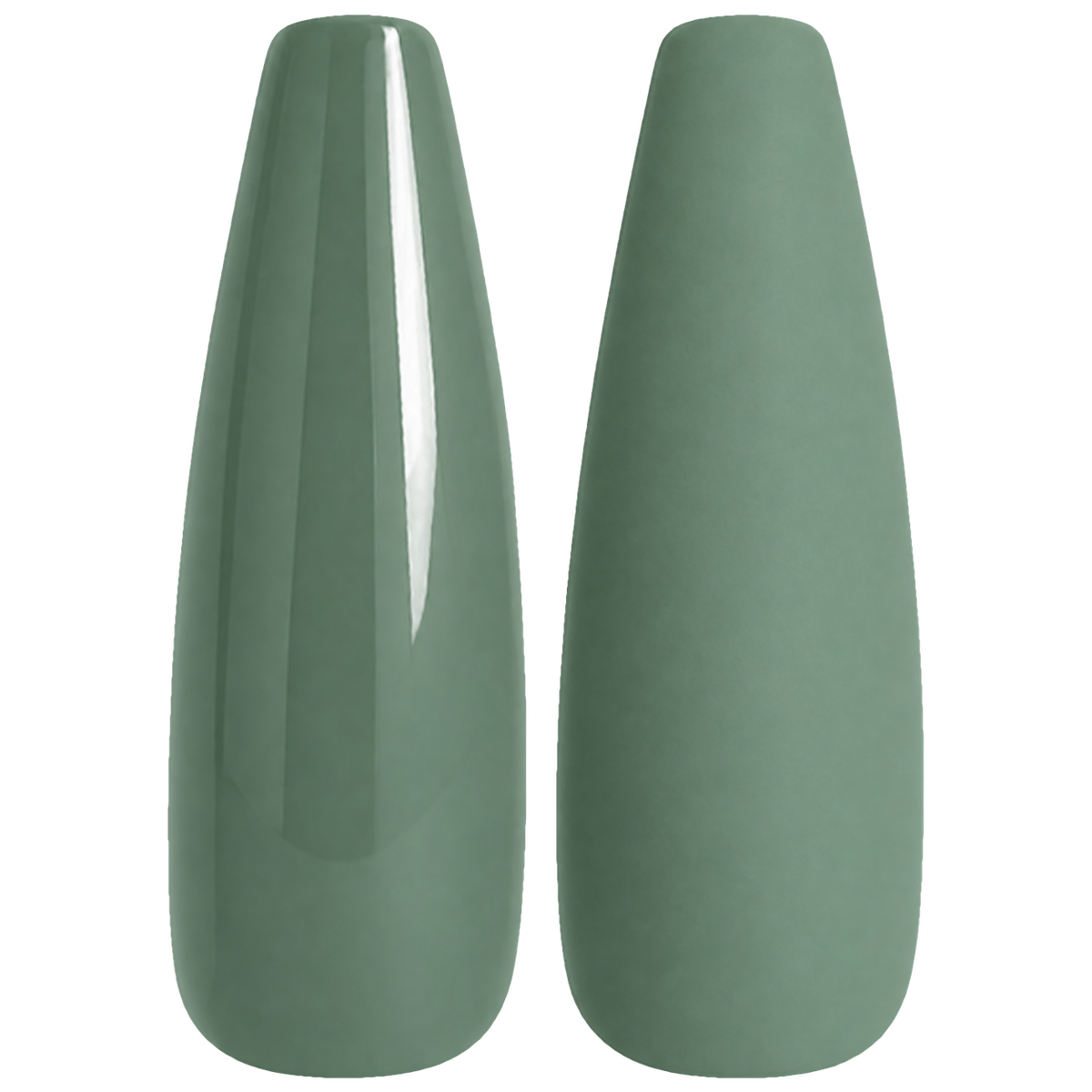 Glossy and matte muted olive sage nail swatches for BEMI Creami Wildling F01.