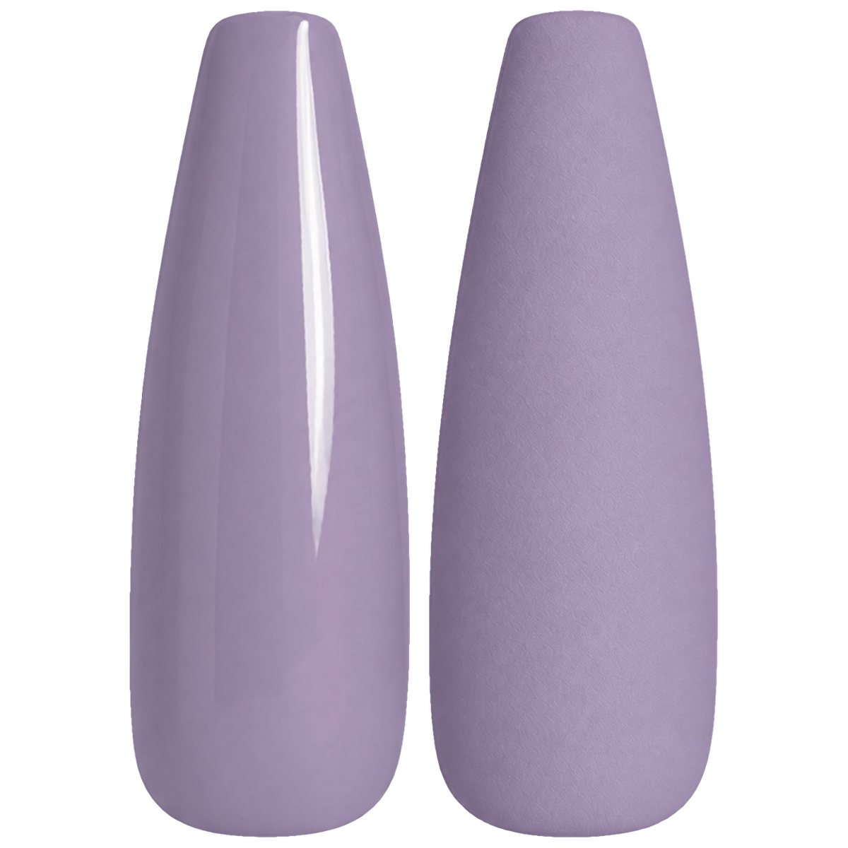 Glossy and matte pale dusty lilac nail swatches for BEMI Creami Wisteria O20.